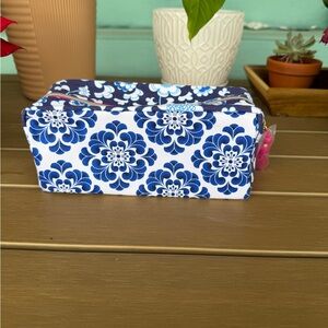 Blue Floral Zip Pouch Cosmetic Bag